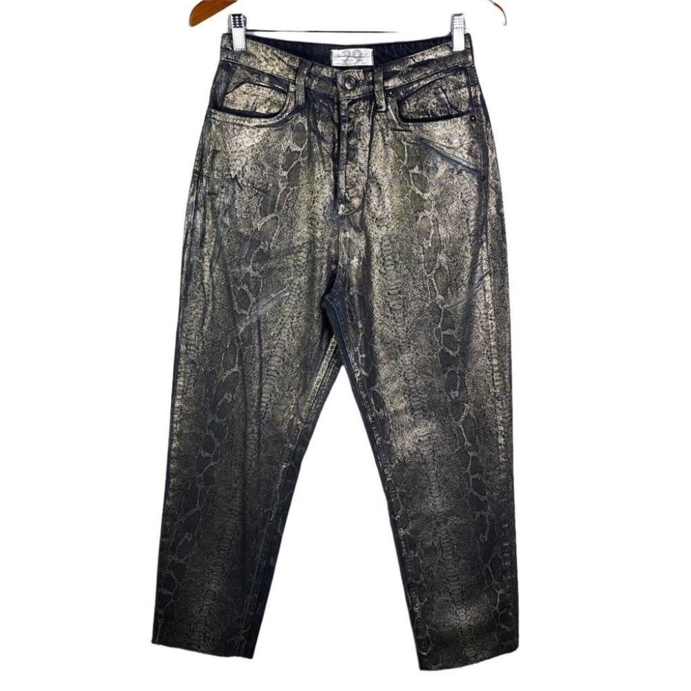 New Free People Crvy Georgine Foil Snakeskin High Rise Jeans Women's Size 29